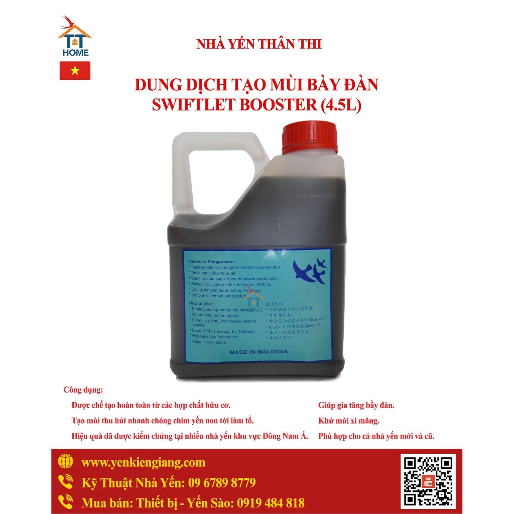 Nước tạo mùi nhà Yến ⚡ CAM KẾT CHẤT LƯỢNG ⚡ Dung dịch SWIFTLET BOOSTER 4.5L  Tạo mùi đặt trưng cho trang trại nuôi Yến