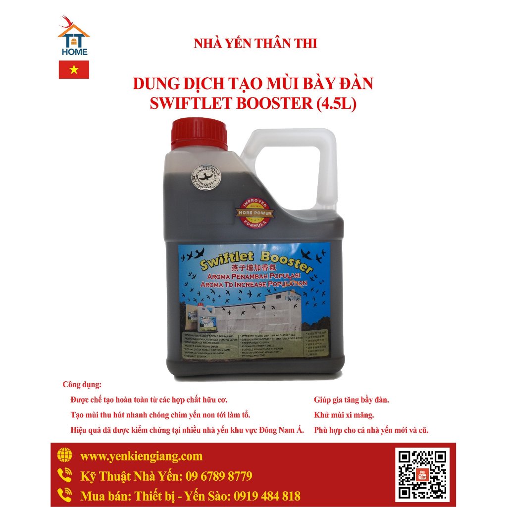 Nước tạo mùi nhà Yến ⚡ CAM KẾT CHẤT LƯỢNG ⚡ Dung dịch SWIFTLET BOOSTER 4.5L  Tạo mùi đặt trưng cho trang trại nuôi Yến
