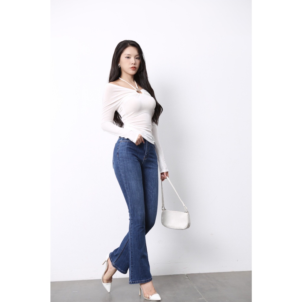 Quần jean ống loe basic dáng dài lưng cao dài trùm gót CP45, CT JEANS