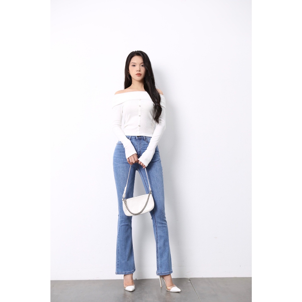 Quần jean ống loe basic dáng dài lưng cao dài trùm gót CP45, CT JEANS