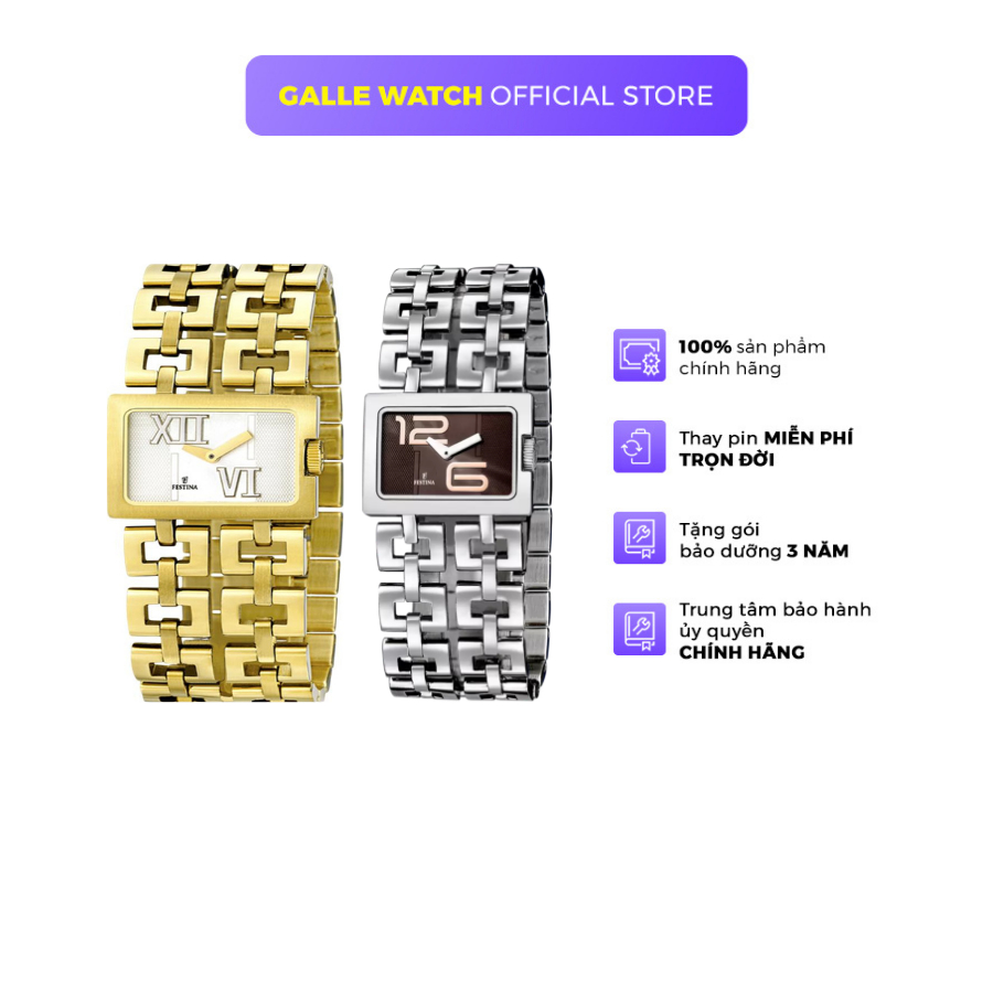 Đồng hồ nữ Festina Watch F1630 mặt kính Mineral, chống nước 3 ATM, dây thép đeo tay cao cấp chính hã