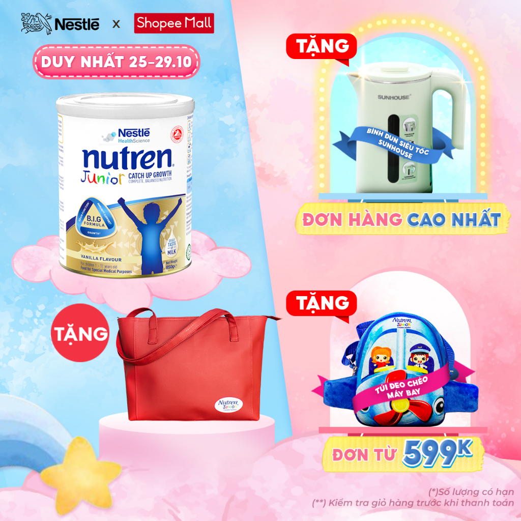 [Tặng túi nữ Nutren màu đỏ] Sữa bột Nutren Junior lon 850g