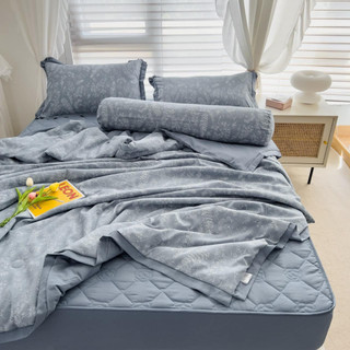 Bộ chăn ga gối cotton đũi sốp happy drap phối màu