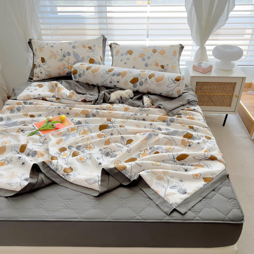Bộ Chăn Ga Gối Cotton Đũi Sốp Happy Drap Phối Màu