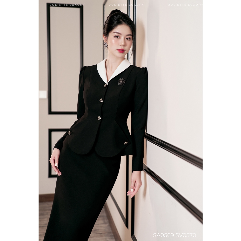 Áo kiểu Peplum nữ tay dài, chân váy dài ôm sát thương hiệu IFY DESIGN - A0569 V0570