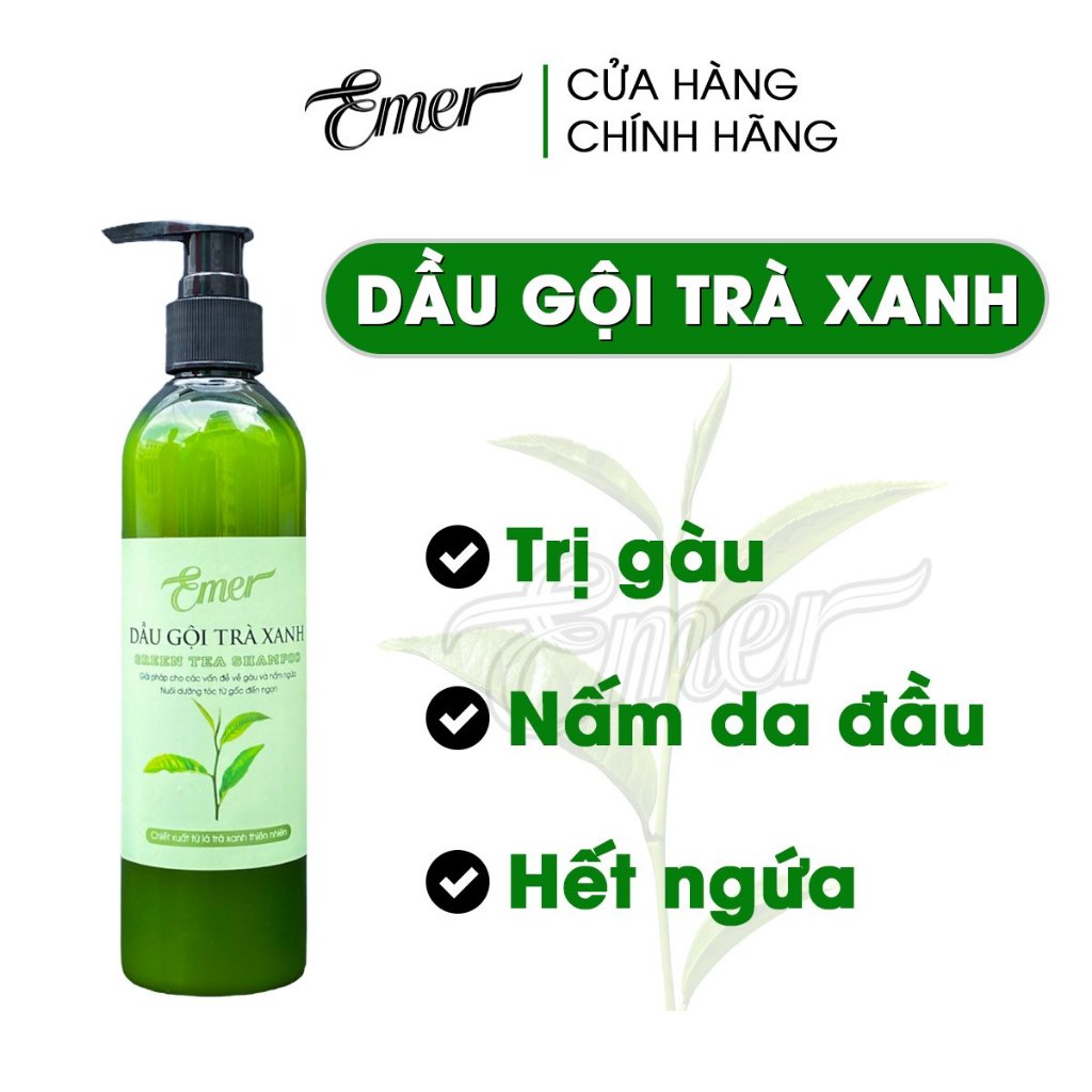 Dầu gội trà xanh sạch gàu nấm da dầu Emer Garin 300ml nuôi dưỡng tóc chắc khỏe tự nhiên