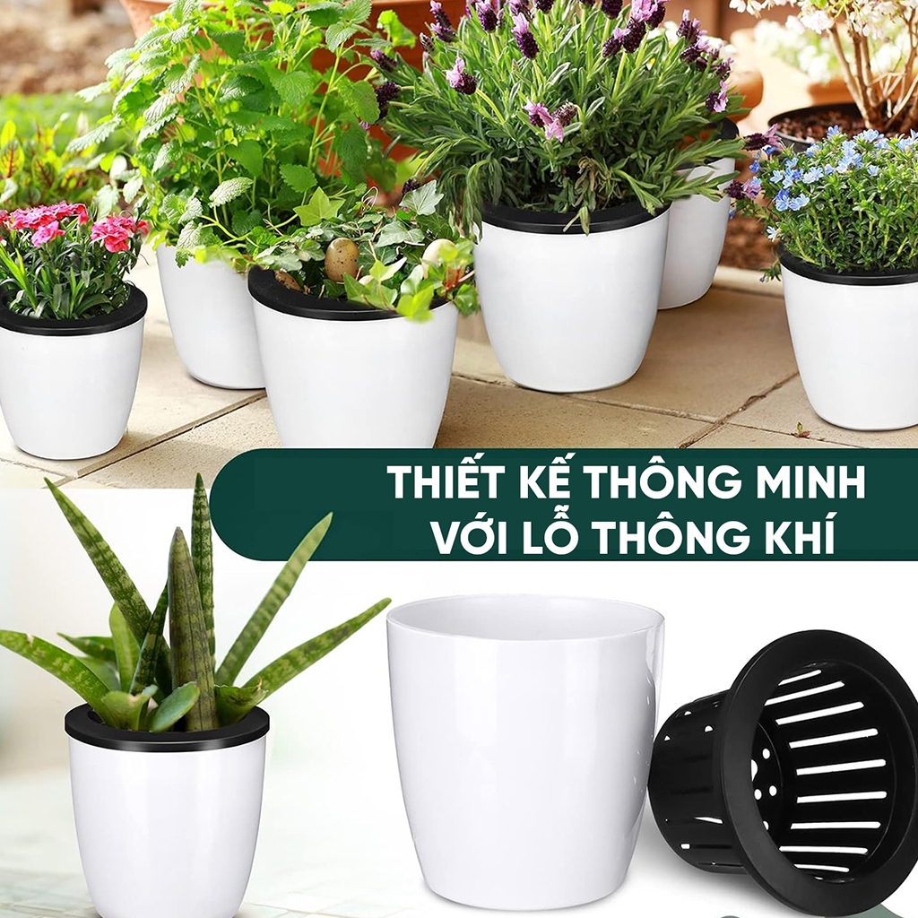 Chậu trồng cây thông minh tự tưới MONROVIA, chất liệu cao cấp, để bàn, trang trí nhà cửa, văn phòng, ngoài trời