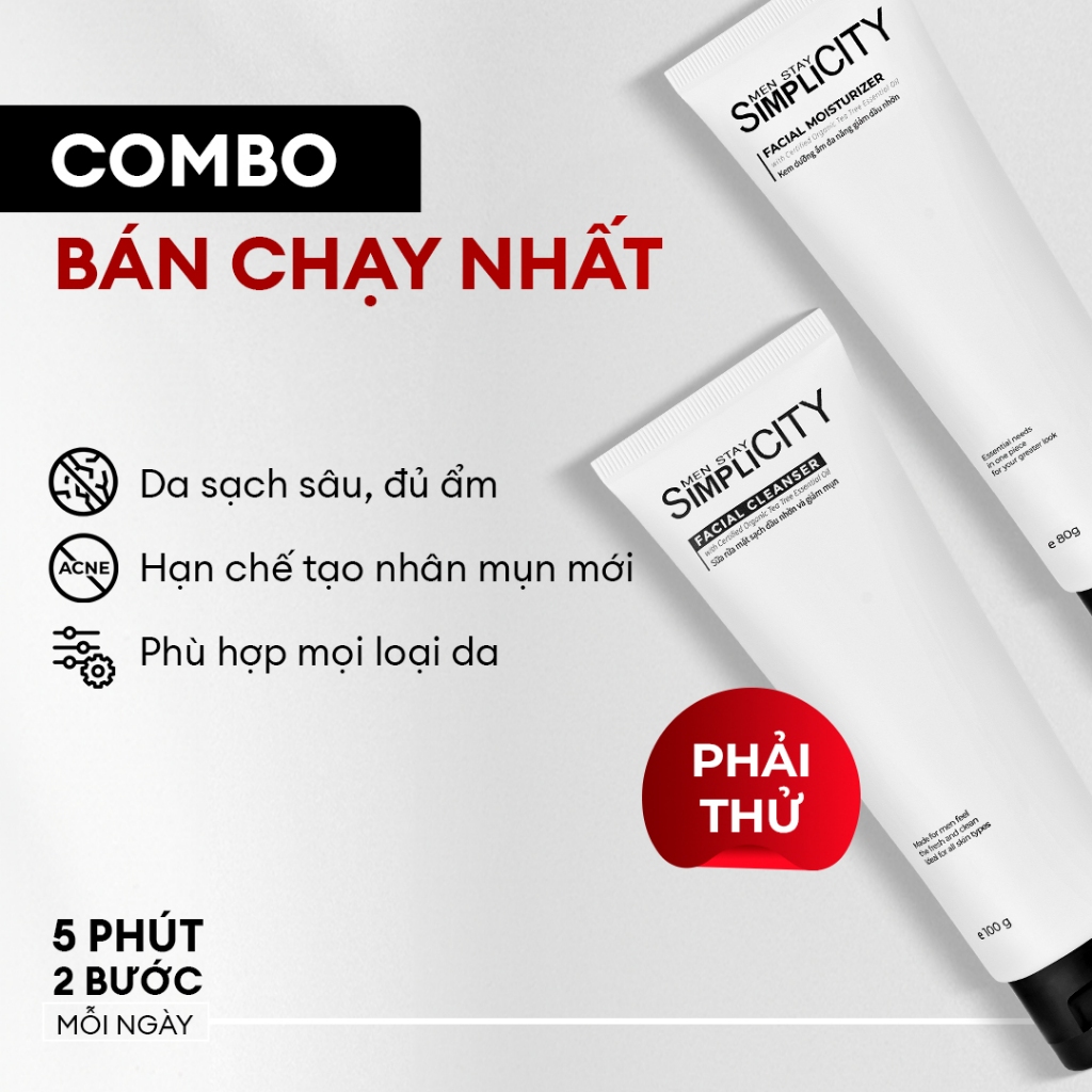 Bộ sản phẩm chăm sóc da làm sạch & bảo vệ toàn diện cho nam Men Stay Simplicity Starter Duo: Sữa rửa mặt x Kem dưỡng ẩm