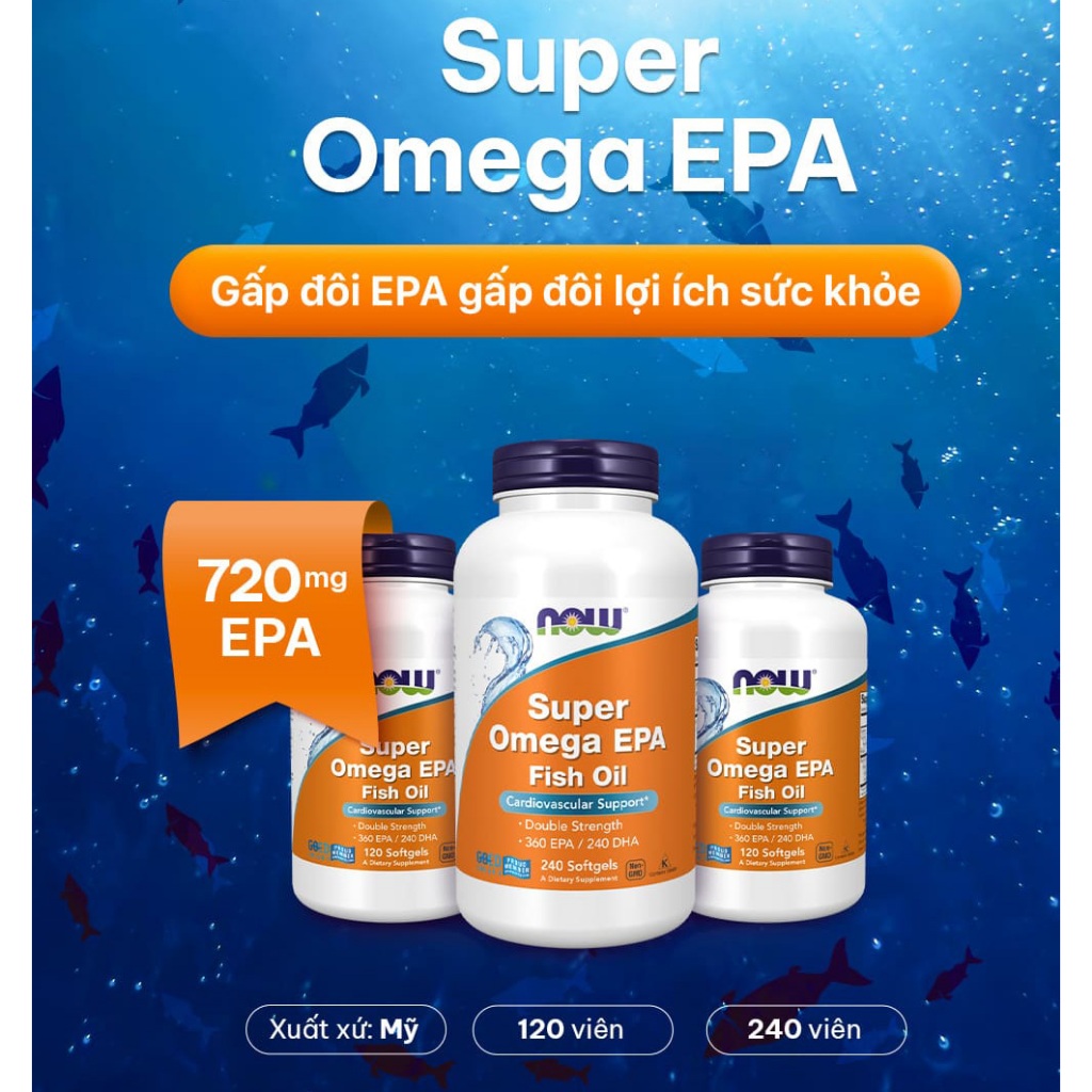 Dầu cá Super Omega 3 EPA Now của Mỹ chính hãng, chống viêm mạnh, cải thiện thị lực, não bộ, tim mạch