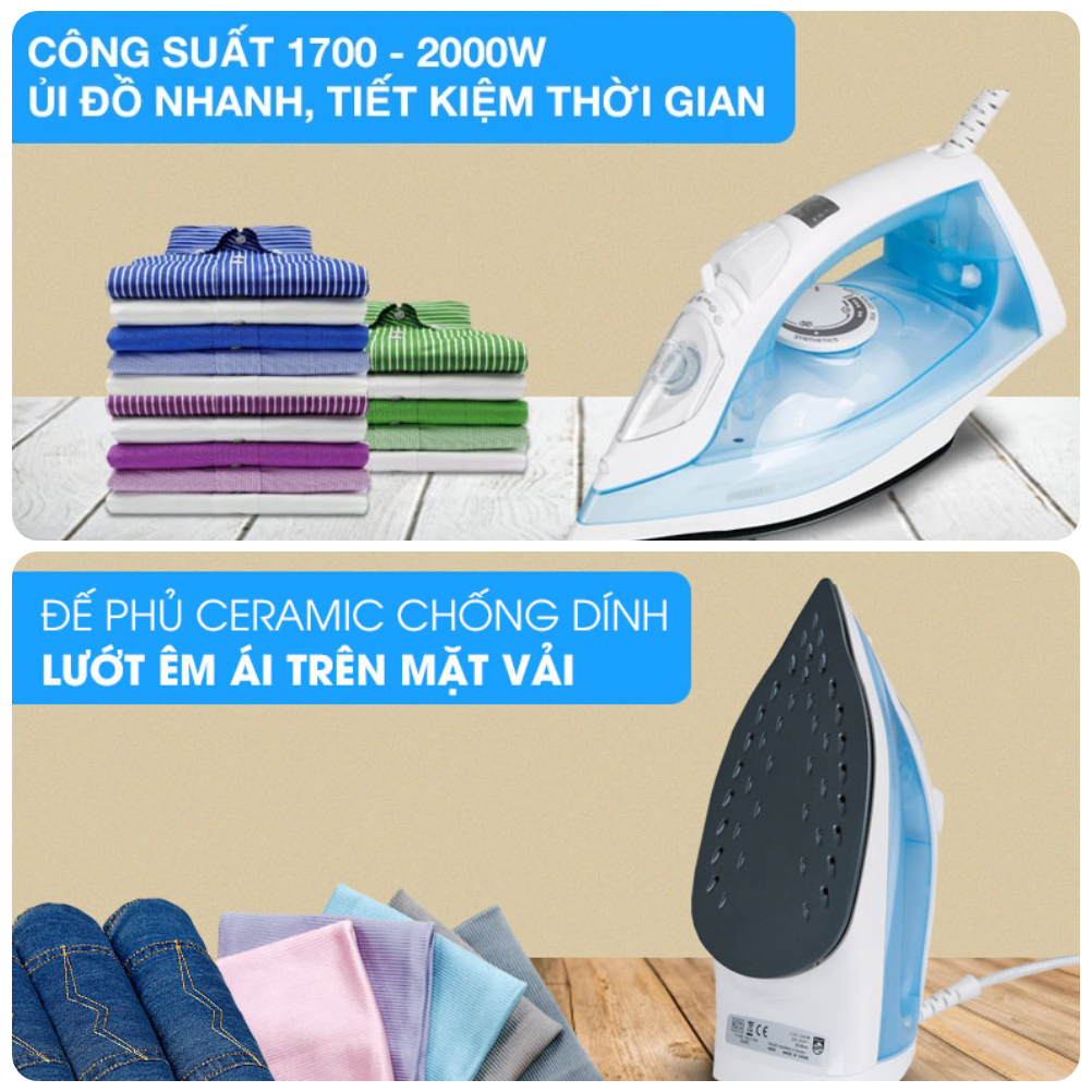 Bàn Ủi Hơi Nước Philips GC1740/20, Công Suất 2000W, Hàng Chính Hãng