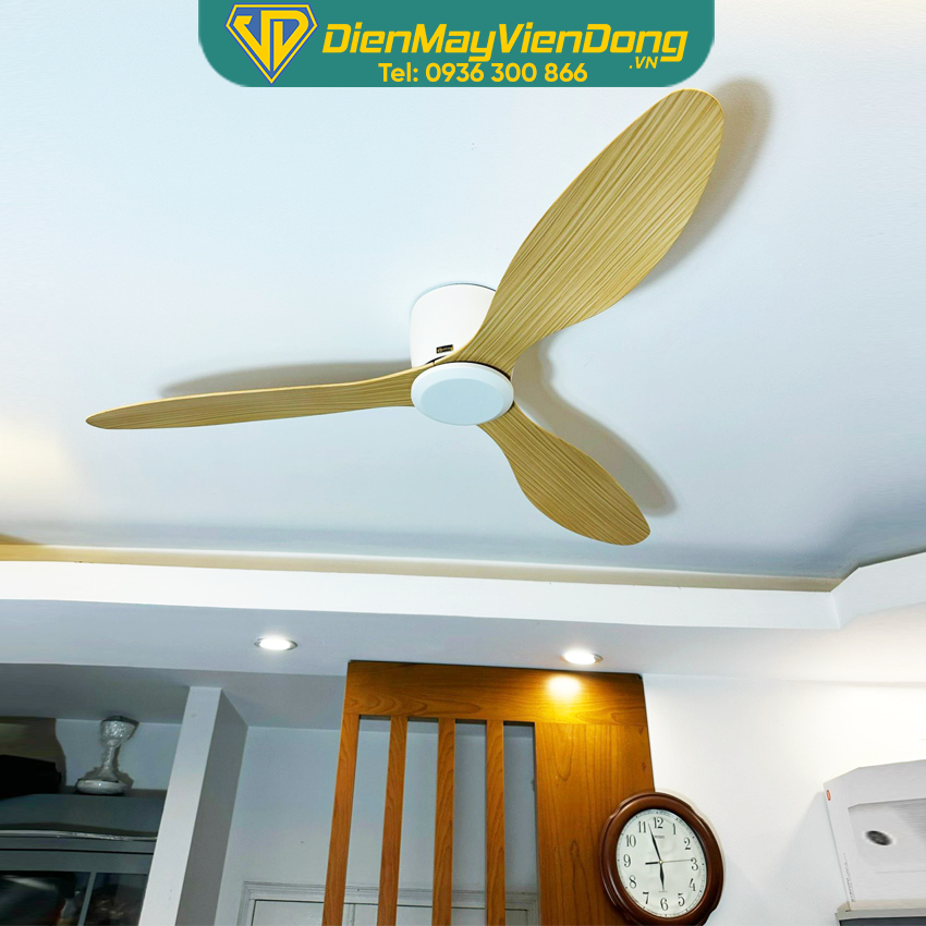 Quạt trần 3 cánh DCTFan Electic Corporation 220 trắng vàng, động cơ DC Inverter tiết kiệm điện 6 cấp độ gió