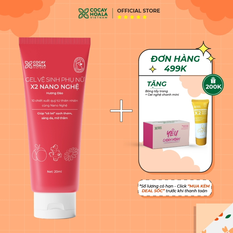 Dung Dịch Vệ Sinh Phụ Nữ Gel X2 Nano Nghệ Đào Cỏ Cây Hoa Lá - Giúp Giảm Ngứa Lưu Hương 24h - 20ml/tuýp