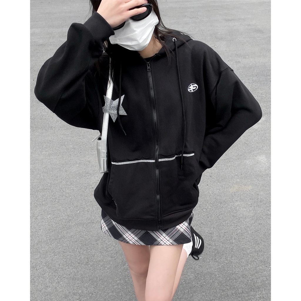 Áo Hoodie Zip TWENTI Nỉ Chân Cua Form Vừa Màu Đen