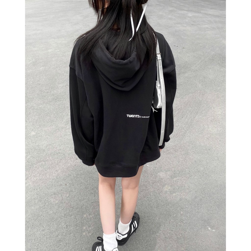 Áo Hoodie Zip TWENTI Nỉ Chân Cua Form Vừa Màu Đen