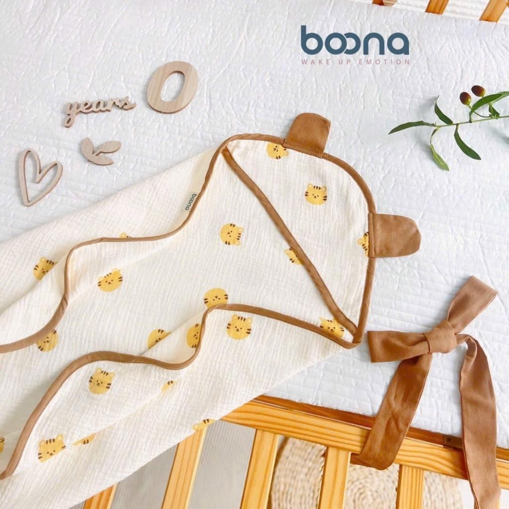 Ủ Choàng Muslin 4 Lớp Có Mũ Siêu Thoáng Mát Mềm Mịn Cho Bé Sơ Sinh