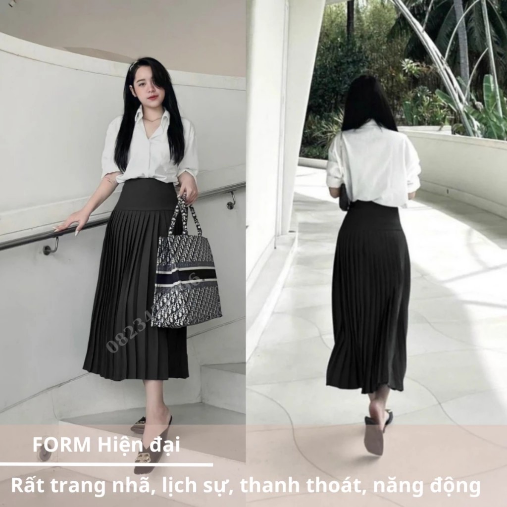 Chân Váy Xếp Ly Xoè Cao Cấp Dáng Dài Lưng Cao Chất Ruby Chân Váy Tenis Chữ A Công Sở Đen Nâu Ghi