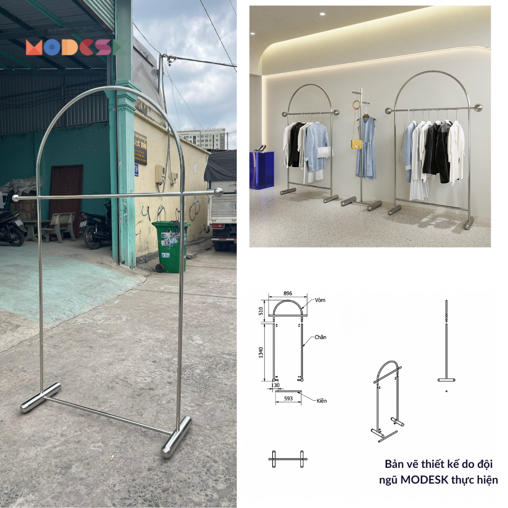 Modesk SS Arch Coat Rack With Round Legs - Sào đơn mái vòm chân tròn sang trọng Inox304 decor nhiều màu