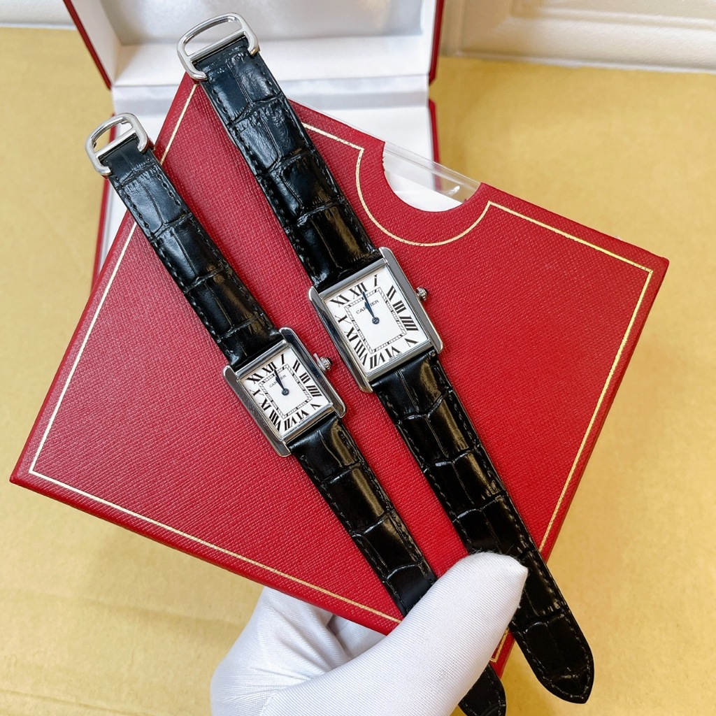 Đồng hồ nam nữ CTier - size 22 và 26mm, mặt vuông, hai kim , dây da nổi vân cá sấu cao cấp,bảo hành 6 tháng