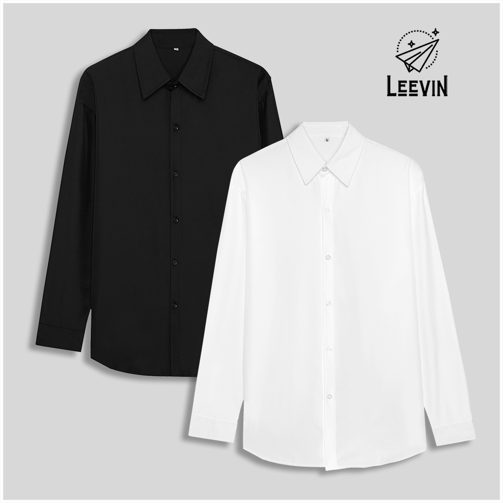 Áo Sơ Mi Nam Dài Tay Kiểu Hàn Vải Cotton Lụa, Áo Sơ Mi Trắng Nam Bigsize Công Sở, Áo Nam Form Rộng Đẹp Leevin Store