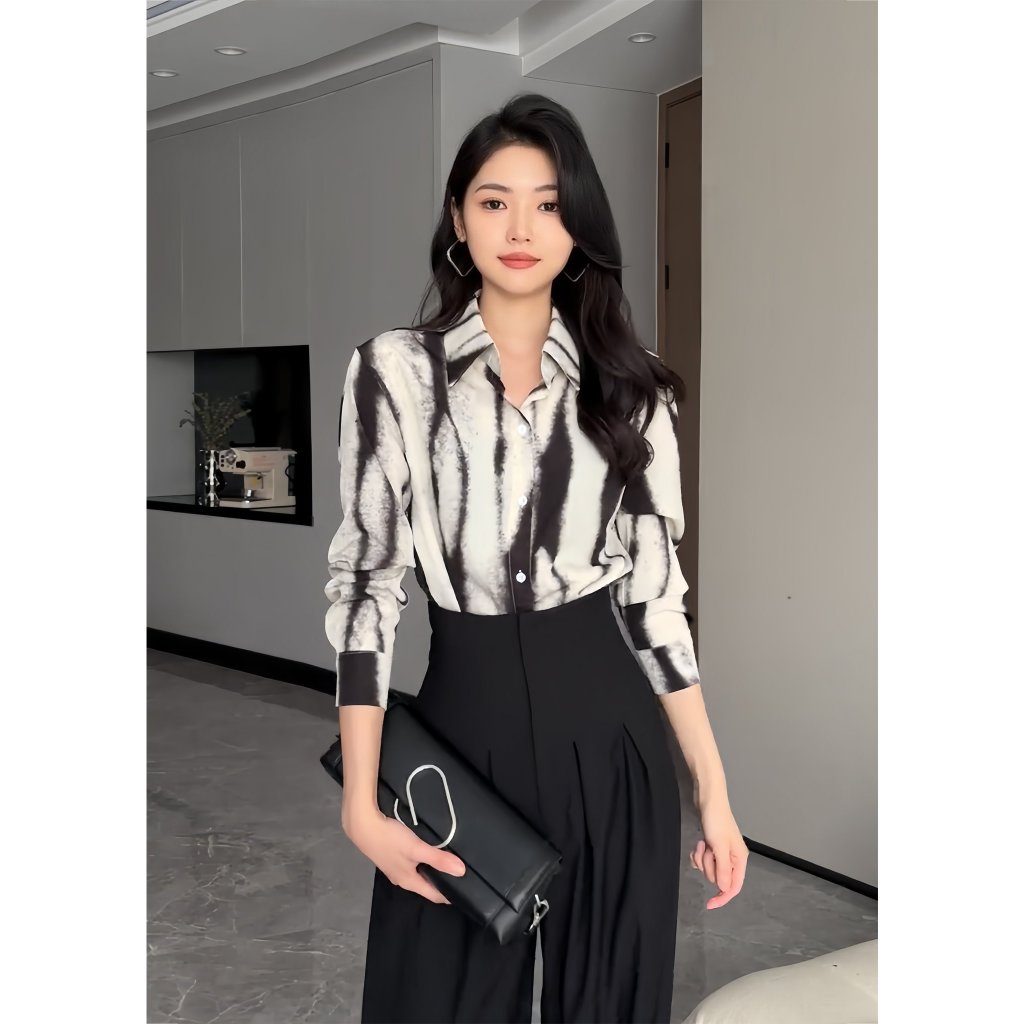 Áo sơ mi loang Emili dài tay, áo kiểu nữ cách điệu cá tính