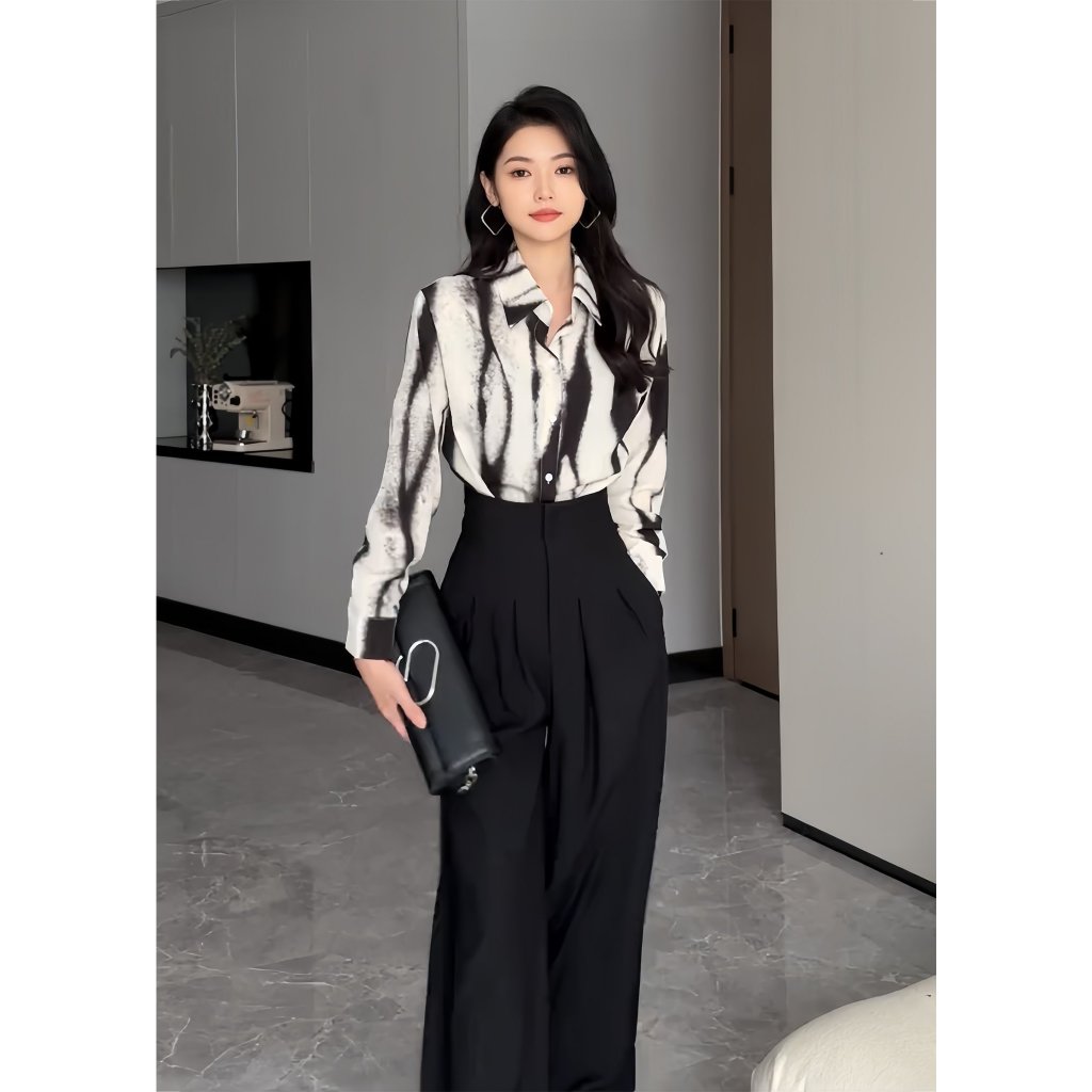 Áo sơ mi loang Emili dài tay, áo kiểu nữ cách điệu cá tính