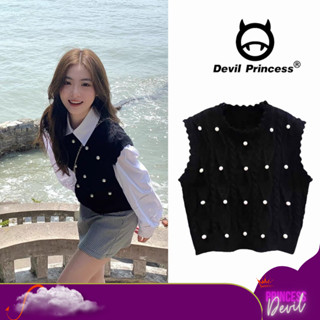  Áo gile len nữ dáng ngắn đính ngọc tiểu thư DELIZ len cổ tròn thời trang thu đông Ulzzang 