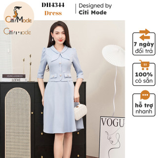 Đầm công sở CITI MODE FASHION thiết kế đầm xoè dạ tếch xanh giả set DH4344