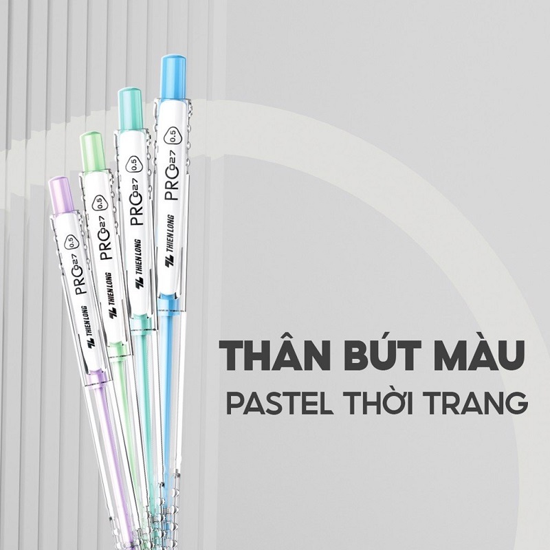Bút bi màu pastel PRO 027 Thiên Long TL-105 mực xanh / Bút TL105 ngòi 0.5mm có ruột BPR-015 thay thế