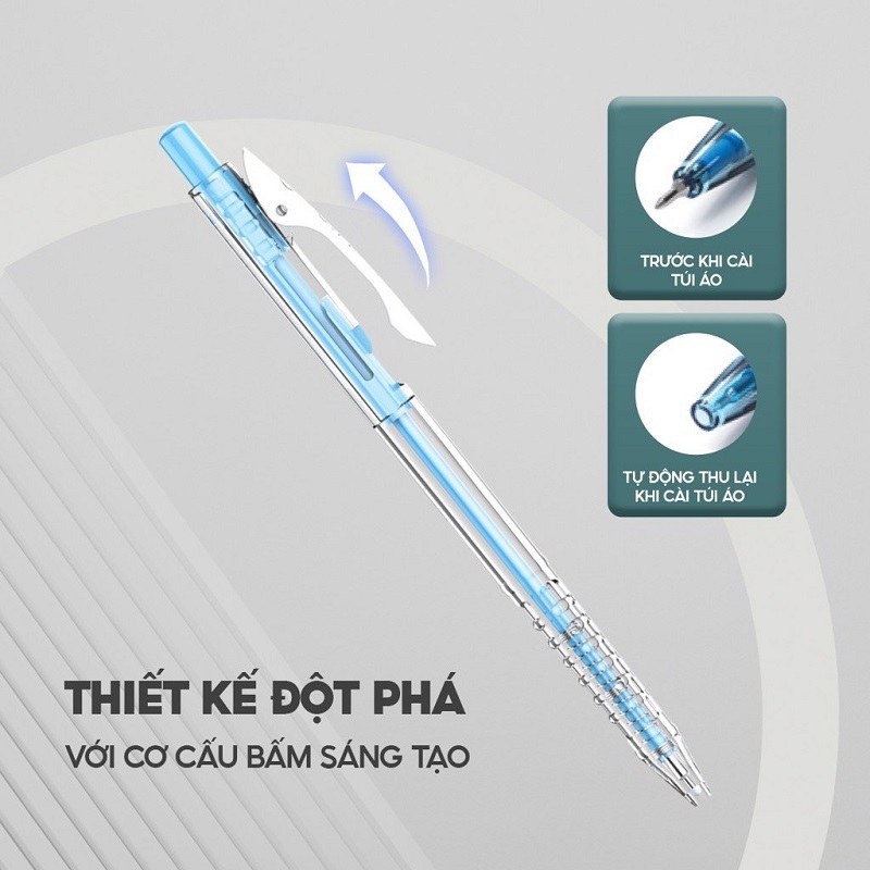 Bút bi màu pastel PRO 027 Thiên Long TL-105 mực xanh / Bút TL105 ngòi 0.5mm có ruột BPR-015 thay thế
