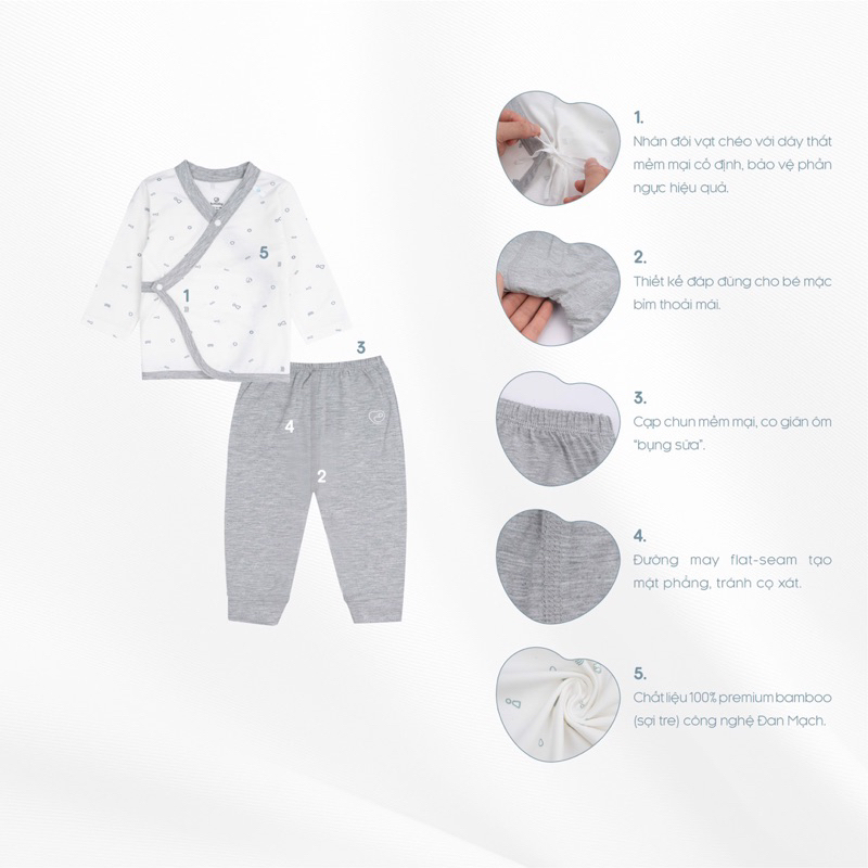 Bubaby Bộ dài tay cài chéo Signature - Bambus BBB110808