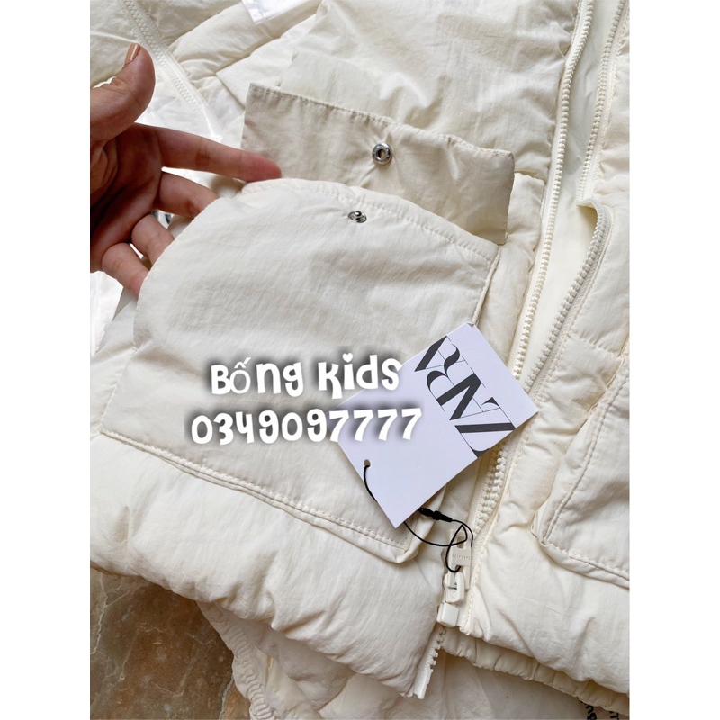 Áo Gile Phao Hood Bé Gái Trắng Dáng Dài ZR
