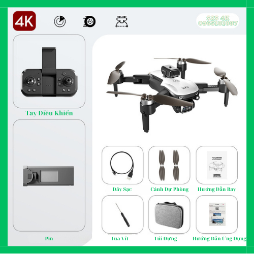 Flycam S2S 4K Tránh Chướng Ngại Vật, Định Vị Luồng Quang Học Giữ Vị Trí Tốt, Pin 2000mAh Thời Gian Bay Lên Đến 25 Phút