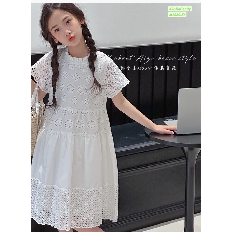 Đầm trắng thêu bé gái. Đầm trắng bé gái. Đầm trắng bé gái đi tiệc. Đầm thôi nôi. Váy trắng bé gái. D823249