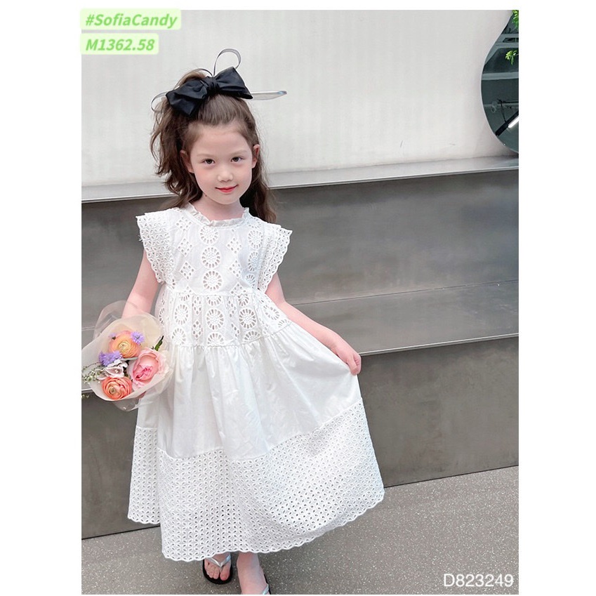 Đầm trắng thêu bé gái. Đầm trắng bé gái. Đầm trắng bé gái đi tiệc. Đầm thôi nôi. Váy trắng bé gái. D823249