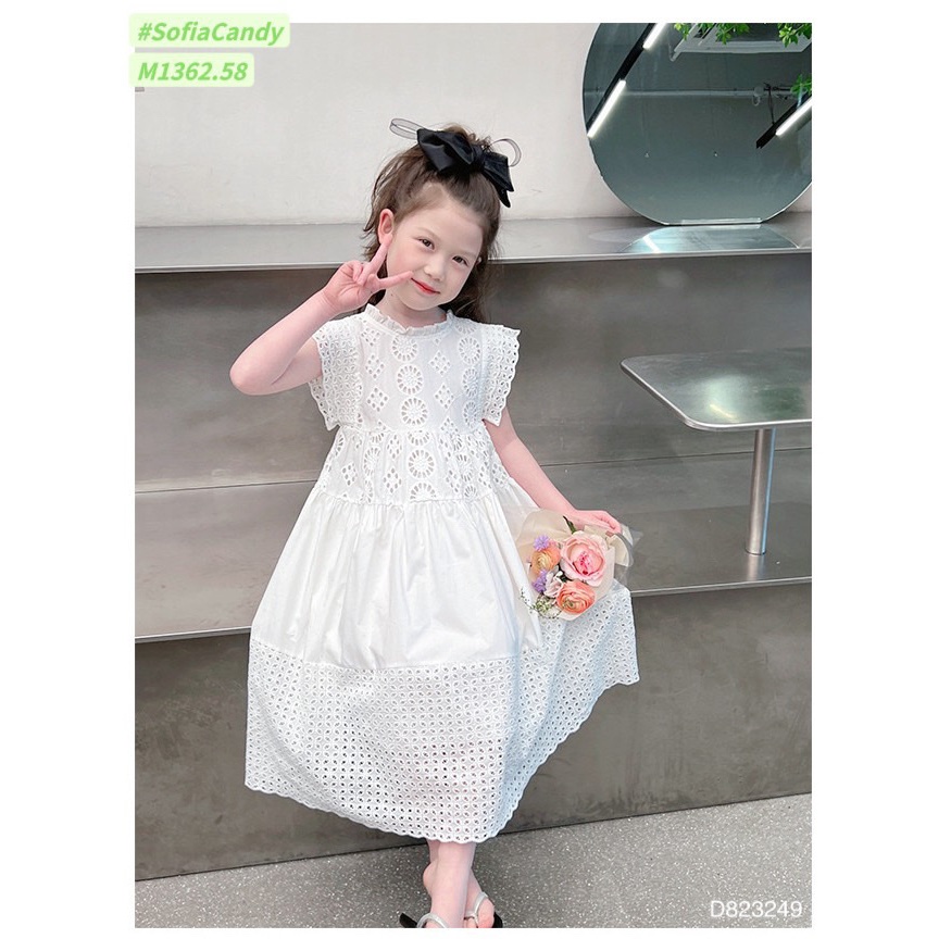 Đầm trắng thêu bé gái. Đầm trắng bé gái. Đầm trắng bé gái đi tiệc. Đầm thôi nôi. Váy trắng bé gái. D823249