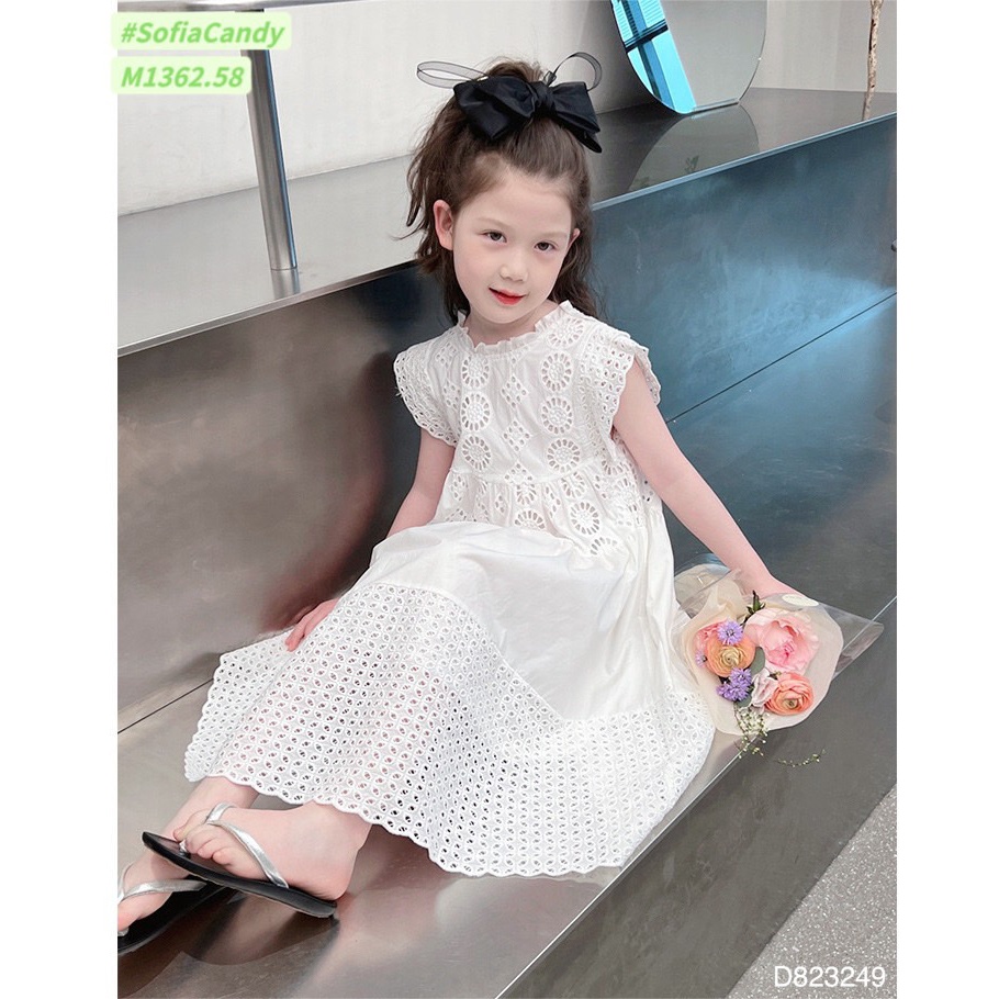 Đầm trắng thêu bé gái. Đầm trắng bé gái. Đầm trắng bé gái đi tiệc. Đầm thôi nôi. Váy trắng bé gái. D823249