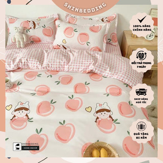 Set Chăn Ga Đào Hồng Ga Caro Hồng Cotton Poly Siêu Đáng Yêu (Shinbedding.shop)