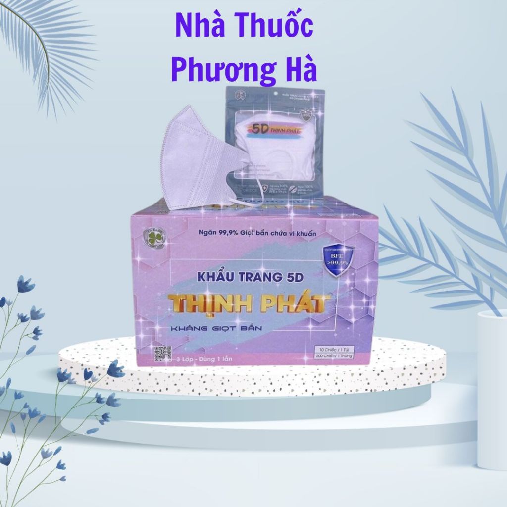 Túi 10 chiếc khẩu trang 5D Thịnh Phát. Khẩu trang y tế 3 lớp đẹp, thời trang