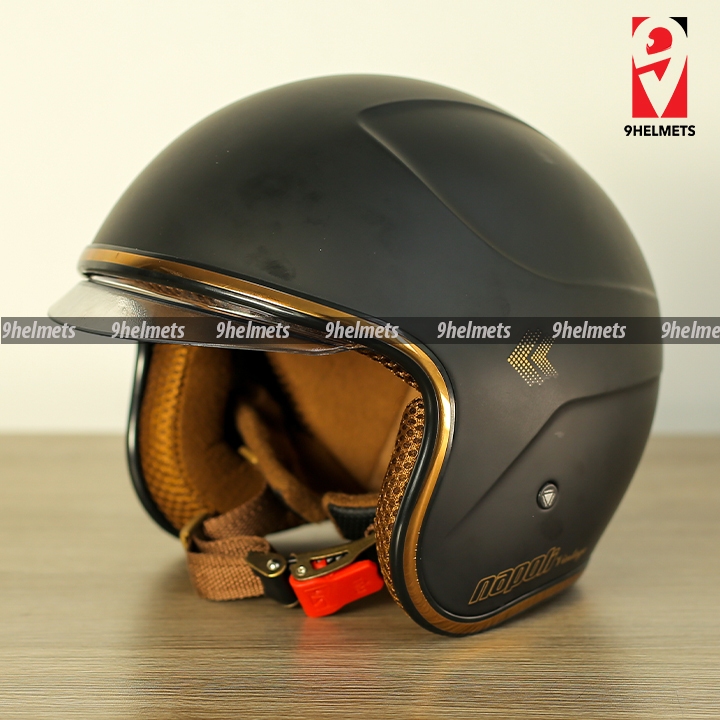 Mũ Bảo Hiểm 3/4 Kính Âm Napoli Cho Bé Cao Cấp - Đen Nhám Trơn