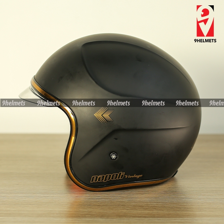 Mũ Bảo Hiểm 3/4 Kính Âm Napoli Cho Bé Cao Cấp - Đen Nhám Trơn