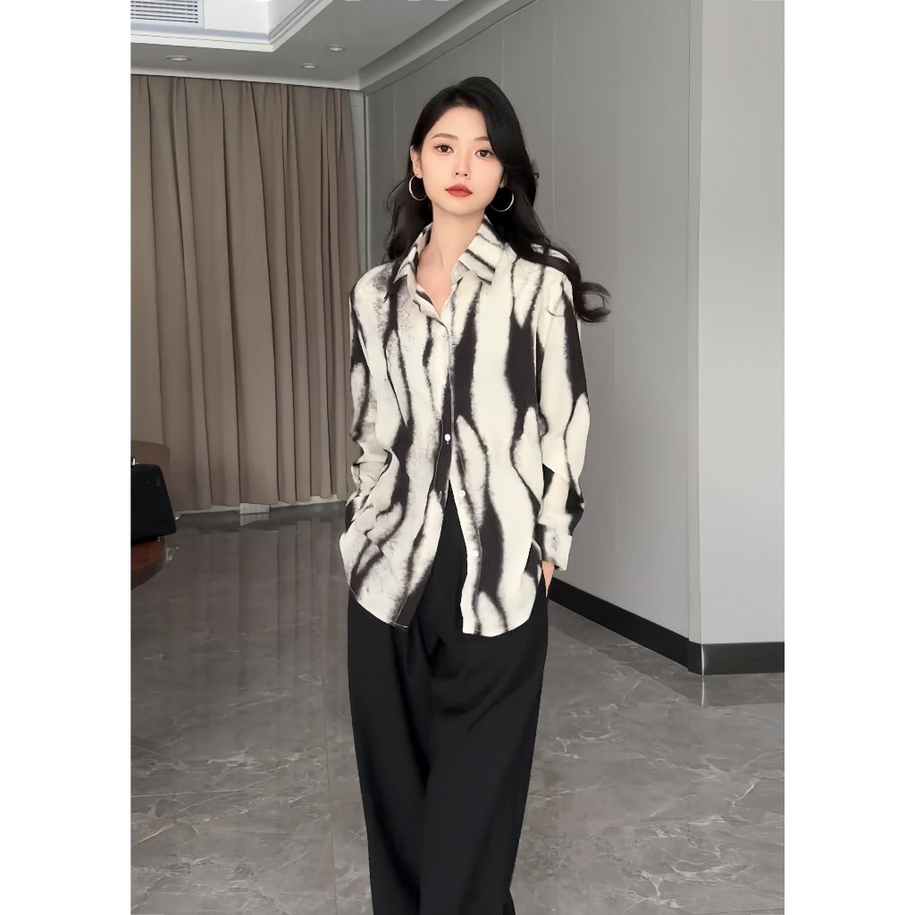 Áo sơ mi loang Emili dài tay, áo kiểu nữ cách điệu cá tính