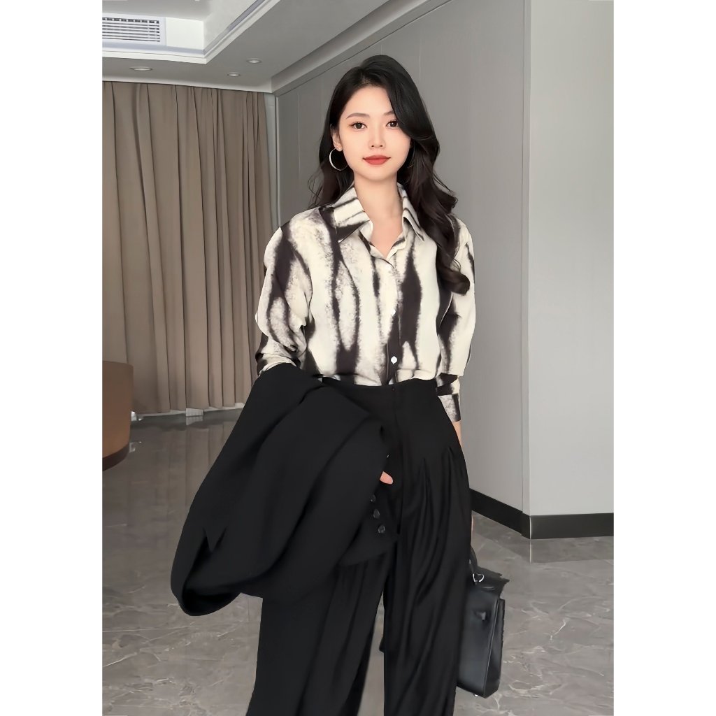 Áo sơ mi loang Emili dài tay, áo kiểu nữ cách điệu cá tính