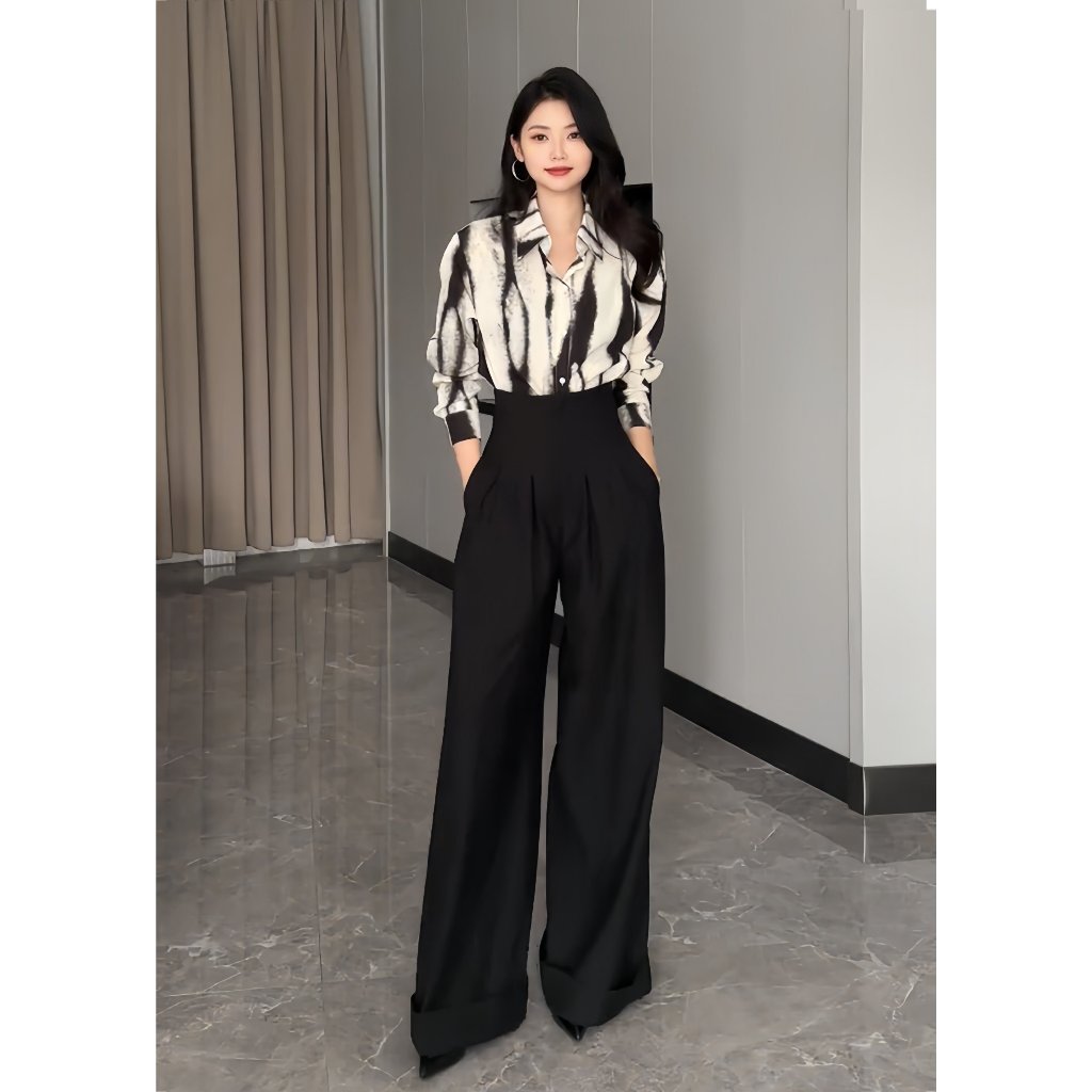 Áo sơ mi loang Emili dài tay, áo kiểu nữ cách điệu cá tính