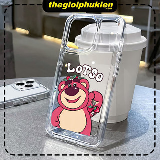 Ốp lưng iphone trong suốt siêu dày lotso hồng cute viền vuông nút bấm kim loại dành cho ip 6 đến 15promax - sd2501