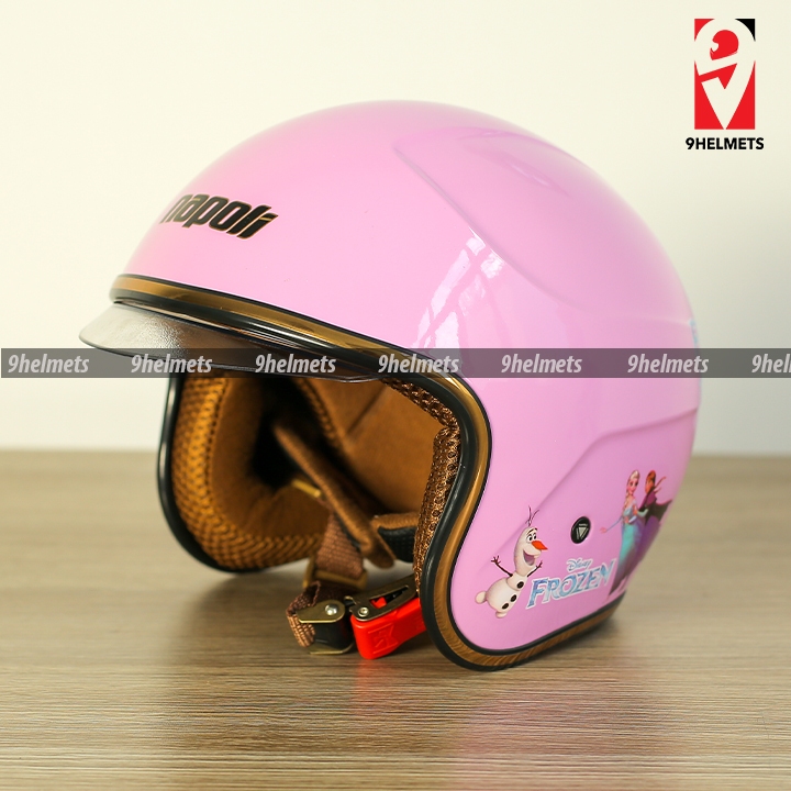 Mũ Bảo Hiểm 3/4 Kính Âm Napoli Cho Bé Cao Cấp - Hồng Elsa