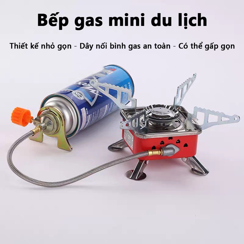 Bếp gas mini dã ngoại xếp gọn siêu nhỏ gọn có dây nối bình gas an toàn không kèm bình gas