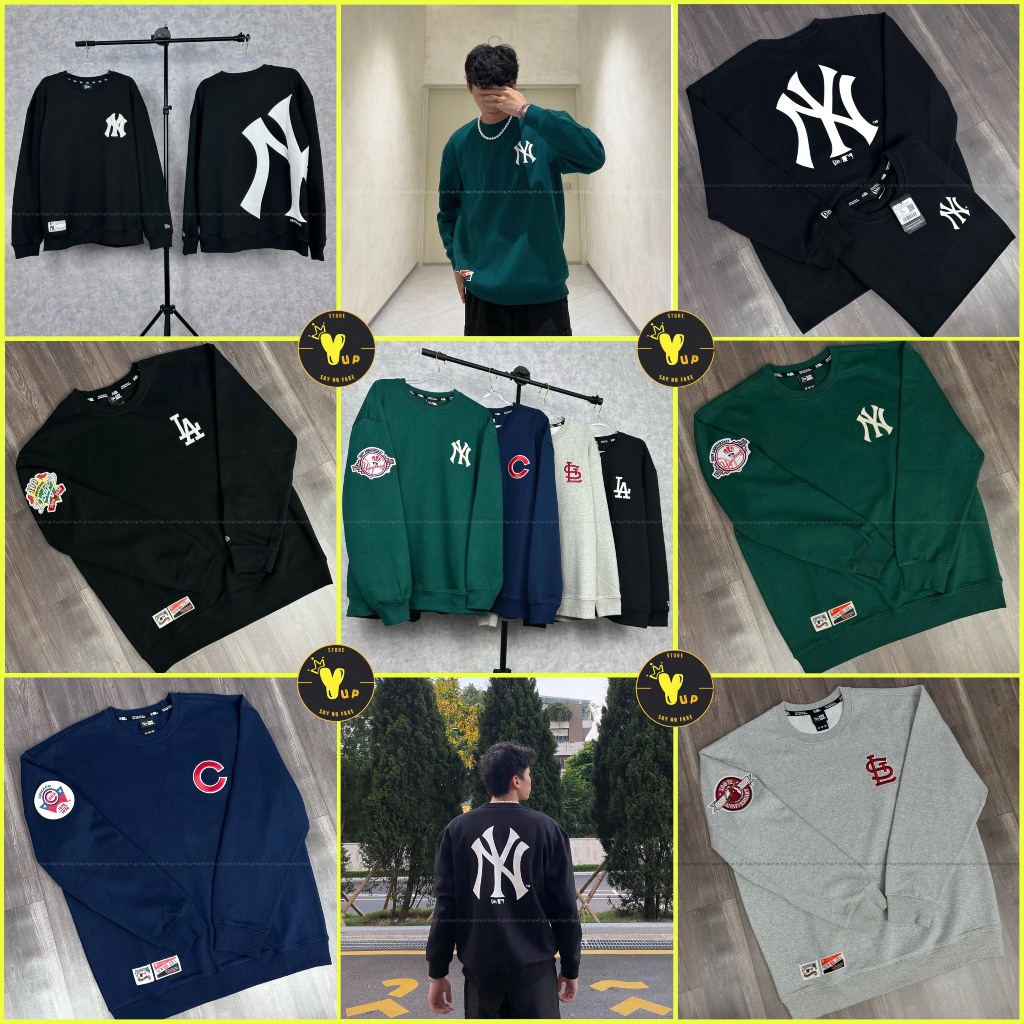 Áo nỉ sweater New era - MLb big logo NY họa tiết đường kẻ, unisex
