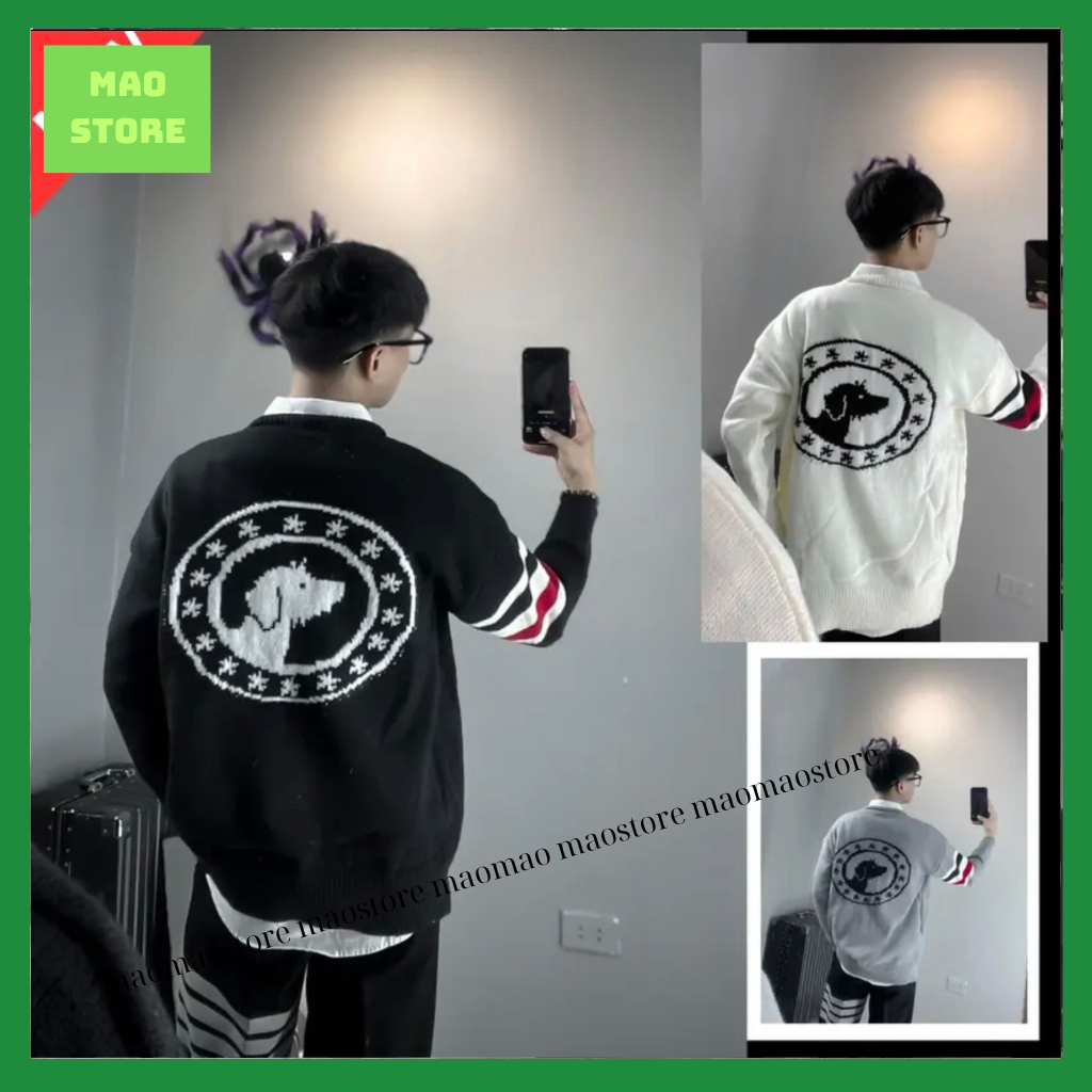 Áo Len Sweater Nam Nữ Unisex Dệt Hoạ Tiết Sọc Đen Đỏ Tay Phối Hình Logo Chó Sao Vòng Tròn Lưng Cho Các BoyPhố 2023