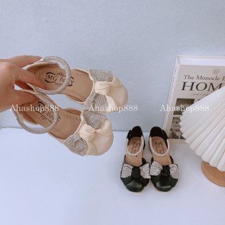 Form nhỏ giày búp bê quai đá đính nơ mix đá sáng lấp lánh phù hợp đi chơi đi tiệc cho bé gái k221