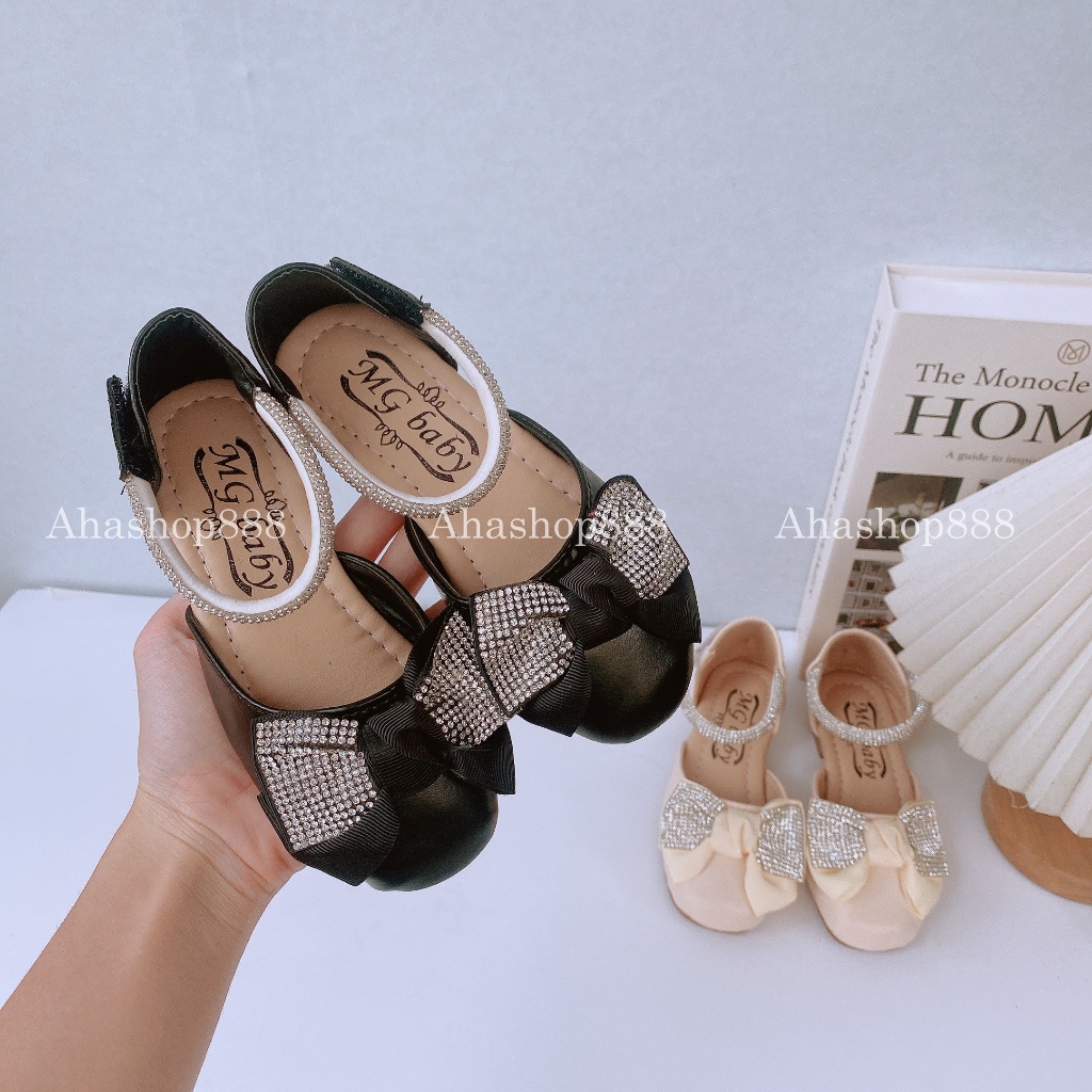 Giầy Búp Bê Nơ Quai Đá Dán Siêu Mềm Sáng Lấp Lánh Cho Bé Gái 2-7 Tuổi K221